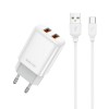 Ładowarka 220V 2X USB 2,4A 12W biała Jellico + kabel TYP-C