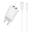 Ładowarka 220V 2X USB 2,4A 12W biała Jellico + kabel microUSB