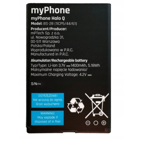 Bateria myPhone Halo Q Halo Q+ z NTC BS-28 1400mAh ORYGINALNA