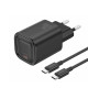 Ładowarka 220V 1X USB TYP-C 5V 3A / 9V 2,22A 20W czarna + KABEL TYP-C