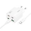 Ładowarka 220V 4X USB 2 x USB C + 2 x USB A BIAŁA + KABEL TYP-C Hoco GaN 20W