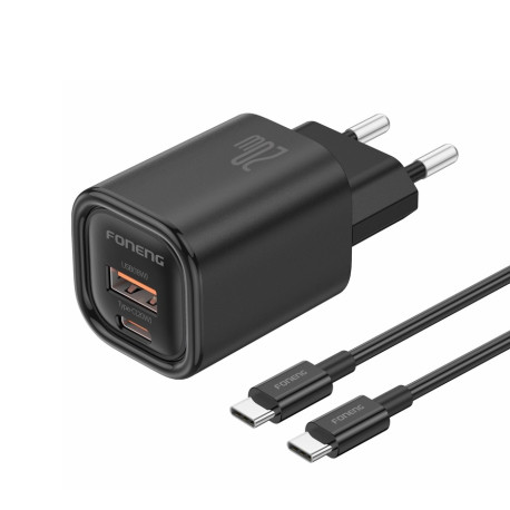 Ładowarka 220V 1X USB TYP-C 5V 3A / 9V 2,22A 20W czarna + KABEL TYP-C